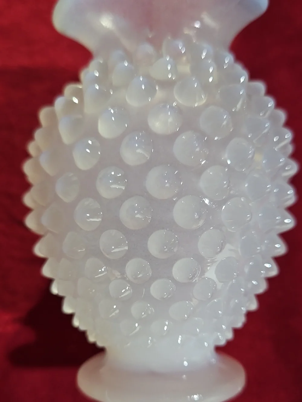 VTG Fenton French White Opalescent Translucent Hobnail Tricorn Crimped Rim Vase
